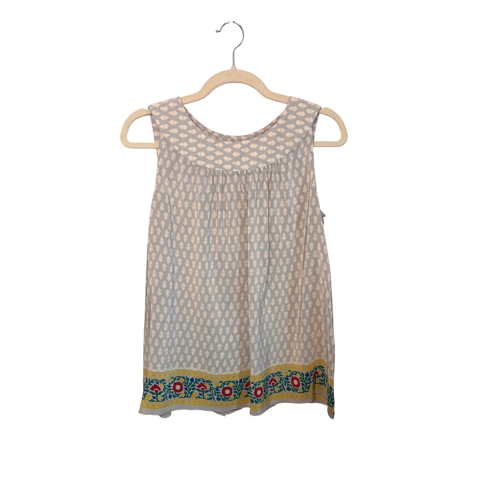 Anna Sui Anthropologie Womens Silk Blouse M Grey Floral Bow Back Boho Whimsical - Picture 2 of 9